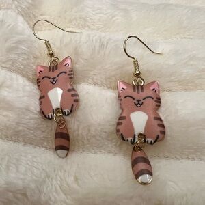 Cat Earrings - Pink and Brown